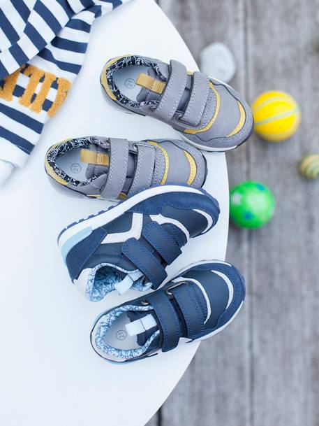 Jungen Baby Sneakers, Klett - grau+marine - 6