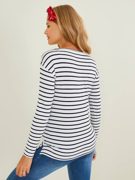 Shirt in Wickelform, Schwangerschaft & Stillzeit Oeko-Tex - weiß/blau gestreift+weiß/rot gestreift - 4