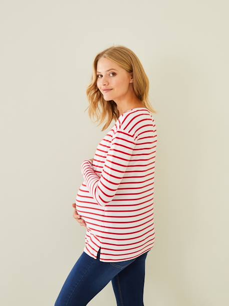 Shirt in Wickelform, Schwangerschaft & Stillzeit Oeko-Tex - weiß/rot gestreift - 3