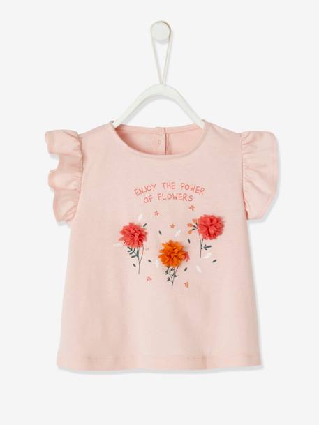 Mädchen Baby T-Shirt, 3D-Blumen Oeko-Tex - altrosa+wollweiß - 2