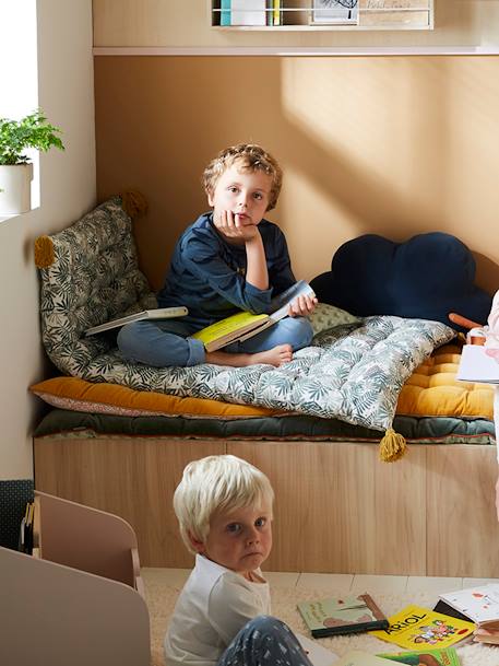 Kinderzimmer Bodenmatratze PANDAFREUNDE mit Quasten - wollweiß/grün bedruckt blätter - 5