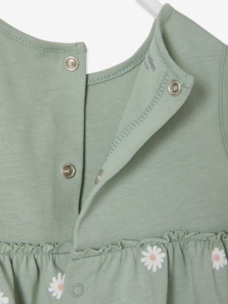 Kleid mit Haarband für Mädchen Baby - graugrün bedruckt+wollweiß+zartrosa - 5