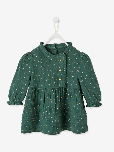 Baby Kleid mit Sternen - dunkelgrün bedruckt+pack rot/marine - 2