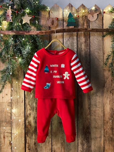 Baby Weihnachts-Schlafanzug aus Samt - rot - 6