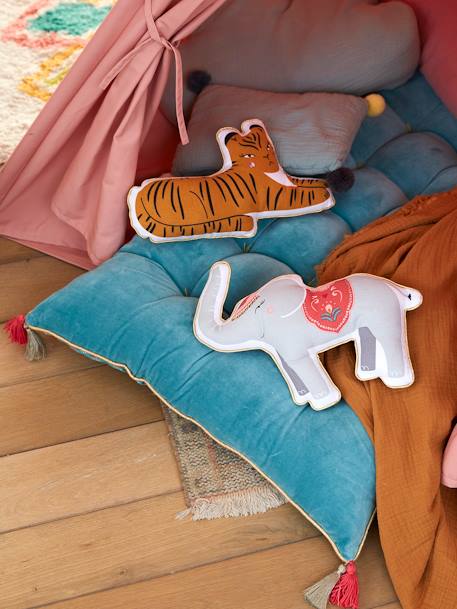 2er-Pack Kinder Kissen INDIA, Tiere - grau elefant+senfgelb tiger - 4