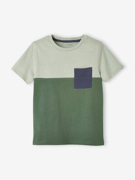 Jungen T-Shirt, Colorblock Oeko-Tex - azurblau+khaki+orange+schwarz - 4