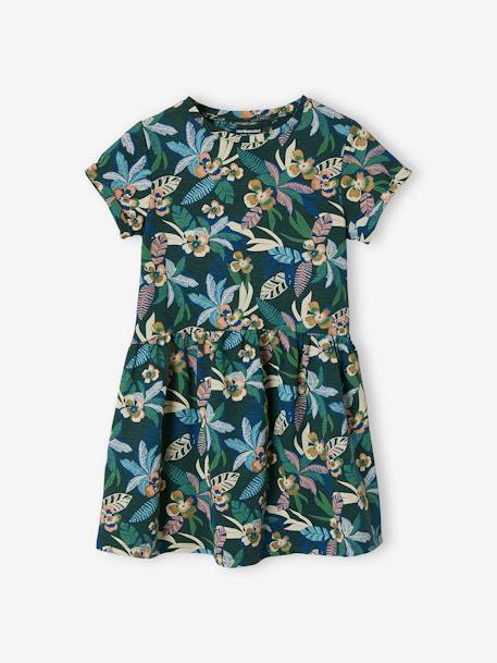 Mädchen Shirtkleid BASIC Oeko-Tex - blau gestreift+dunkelgrün bedruckt tropical+hellrosa+pfirsich+rosa+smaragdgrün+weiß bedruckt+wollweiß - 6