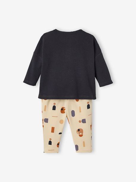 Baby-Set: Shirt & Sweathose Oeko-Tex - dunkelgrau/hellbeige bedruckt+khaki - 6