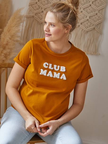 Bio-Kollektion: T-Shirt für Schwangerschaft & Stillzeit CLUB MAMA, personalisierbar - anthrazit+blau+senfgelb - 18