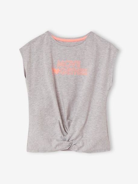 Mädchen Sport-Set: T-Shirt mit Knoten & Leggings Oeko-Tex - grau meliert - 2