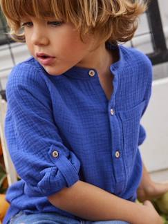 Jungenkleidung-Hemden-Jungen Hemd aus Musselin, Ärmel zum Krempeln, personalisierbar