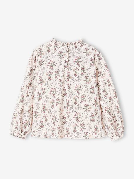 Mädchen Bluse mit Volantkragen, Blumen - marine+rosa bedruckt - 5