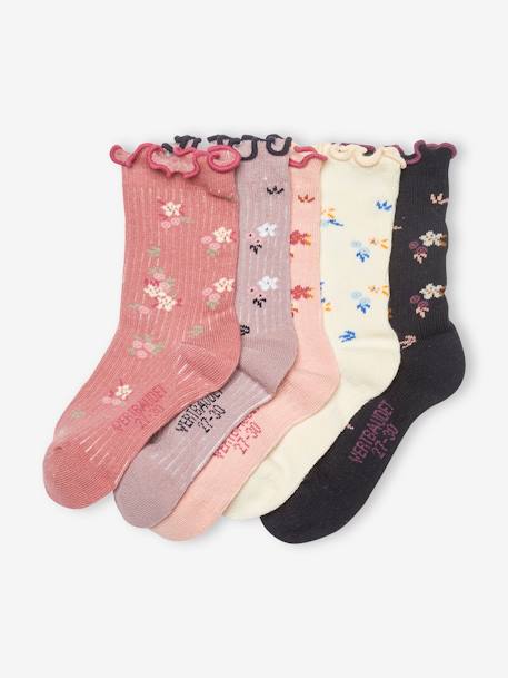 5er-Pack Mädchen Socken, Blumen Oeko-Tex - rosa+leoprint+marine - 1