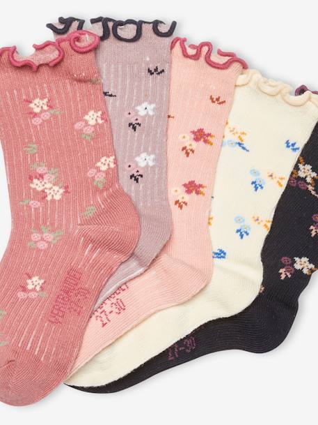 5er-Pack Mädchen Socken, Blumen Oeko-Tex - rosa+leoprint+marine - 2