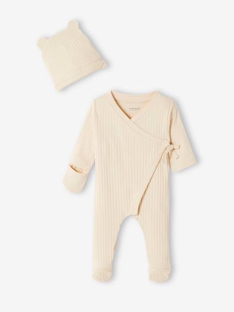 Baby-Set: Overall & Mütze, Rippenjersey - sand - 2