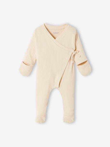 Baby-Set: Overall & Mütze, Rippenjersey - sand - 3