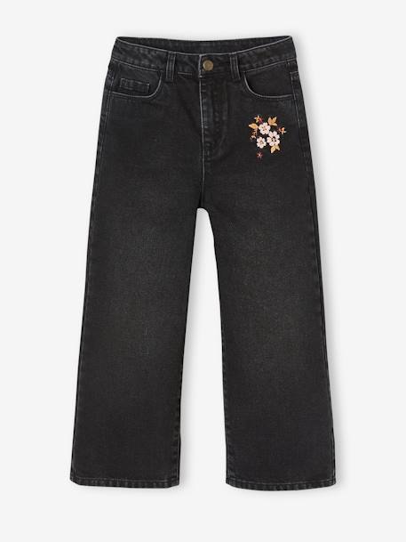 Weite Mädchen Jeans, Blumenstickerei - schwarz bedruckt - 4