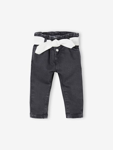 Mädchen Baby Jeans mit Stoffgürtel - grau - 1