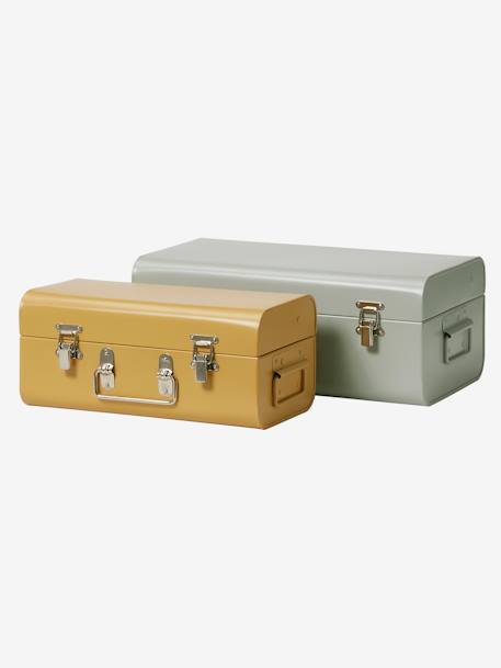 2er-Set Kinder Aufbewahrungskoffer aus Metall - graugrün+senfgelb+rosa+gold - 1