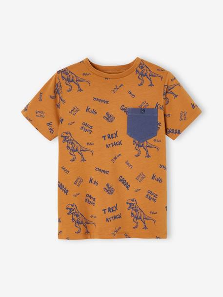 Jungen T-Shirt, Print und Brusttasche Oeko-Tex - anthrazit+braun+dunkelblau+moosgrün+pekannuss+weiß meliert+ziegel - 4