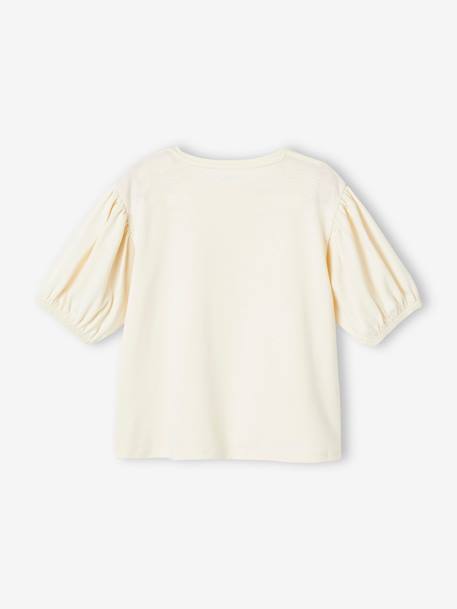 Mädchen T-Shirt mit kurzen Ballonärmeln - wollweiß+zartrosa - 4