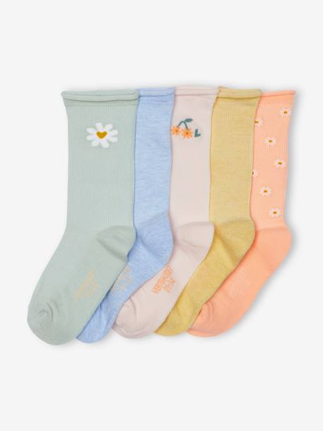 5er-Pack Mädchen Socken mit Blumen, Ripp Oeko-Tex - pfirsich - 1