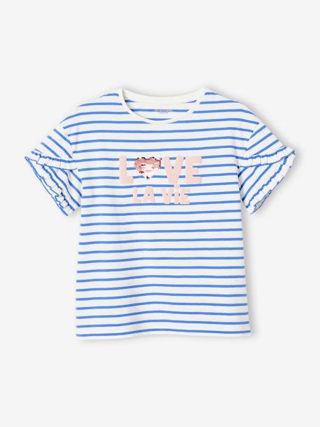 Mädchen T-Shirt mit Paillettenherz - blau gestreift+marine+wollweiß gestreift - 2