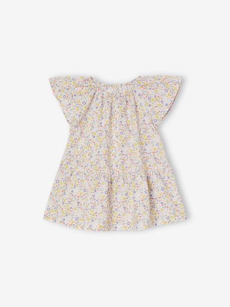 Mädchen Baby Kleid mit Schmetterlingsärmeln - weiß bedruckt+wollweiß - 4