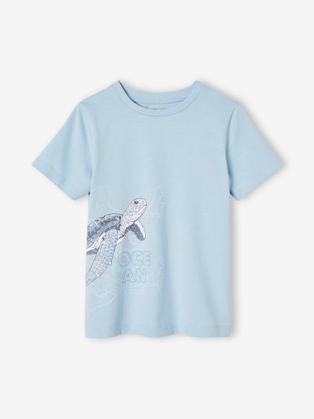Jungen T-Shirt aus Bio-Baumwolle, Tier-Print - hellblau+salbeigrün - 2