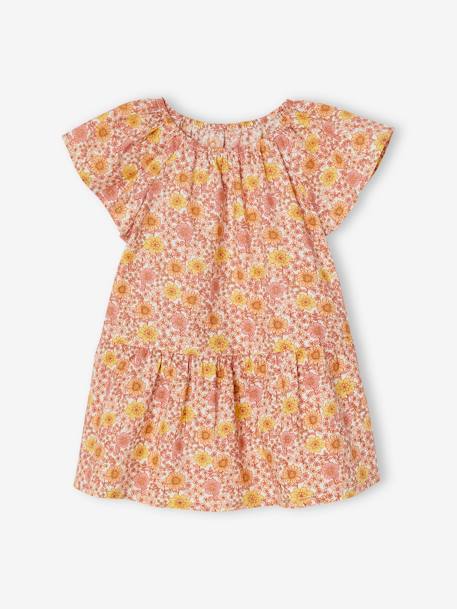 Mädchen Baby Kleid mit Schmetterlingsärmeln - weiß bedruckt+wollweiß - 1