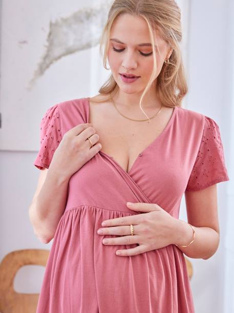 Kurzes Kleid für Schwangerschaft und Stillzeit - altrosa - 4
