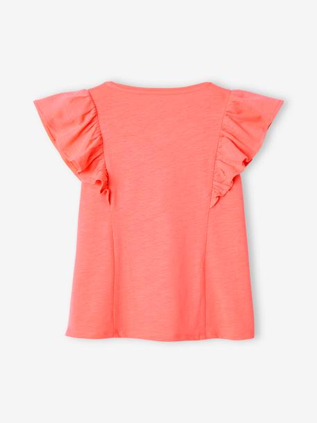 Mädchen T-Shirt mit Volants - koralle+pfirsich+salbeigrün - 2