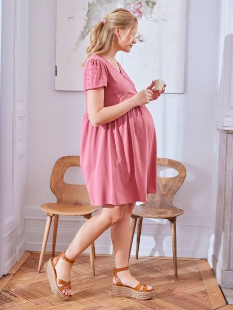 Kurzes Kleid für Schwangerschaft und Stillzeit - altrosa - 3