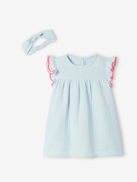 Mädchen Baby Kleid & Haarband - hellblau - 2