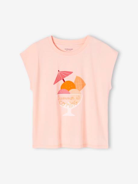 Mädchen T-Shirt, Sommer-Print - rosa+wollweiß - 1