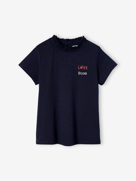 Mädchen T-Shirt mit Rüschen LOVE, personalisierbar - marine+wollweiß - 2