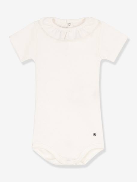 Baby Kurzarmbody mit Kragen PETIT BATEAU, Bio-Baumwolle - weiß - 1