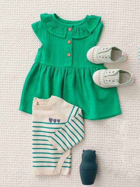 Mädchen Baby Kleid - grün+orange - 5
