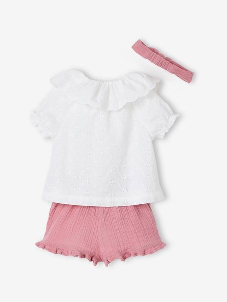 Mädchen Baby-Set: Bluse, Shorts & Haarband - rosa - 4