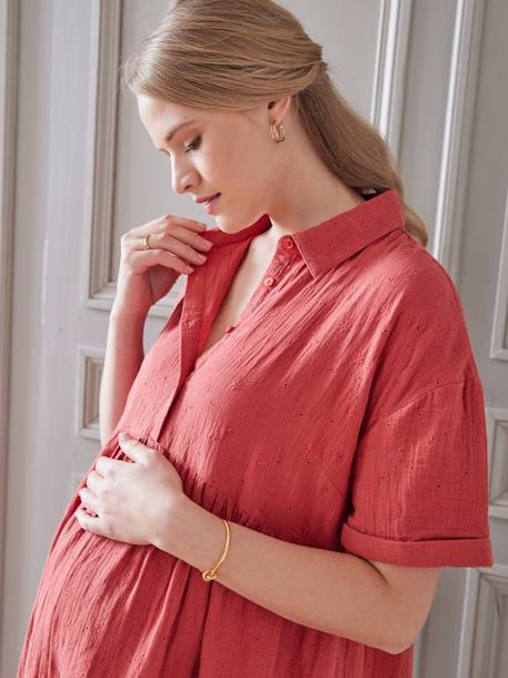 Hemdblusenkleid für Schwangerschaft und Stillzeit - ziegel - 5