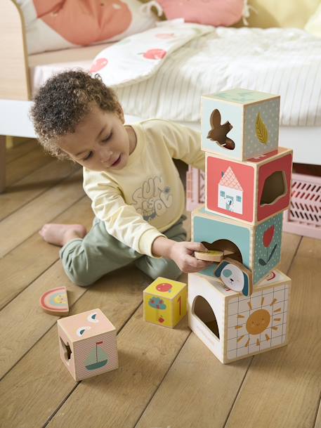 Baby Stapelturm mit Steckspiel aus Holz FSC® - mehrfarbig/das süße leben+mehrfarbig/grüner wald+mehrfarbig/pandafreunde - 6