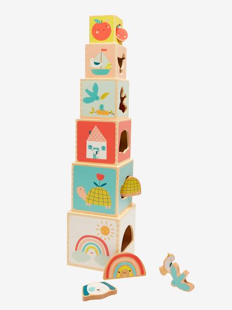 Baby Stapelturm mit Steckspiel aus Holz FSC® - mehrfarbig/das süße leben+mehrfarbig/grüner wald+mehrfarbig/pandafreunde - 1