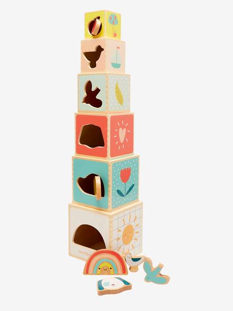 Baby Stapelturm mit Steckspiel aus Holz FSC® - mehrfarbig/das süße leben+mehrfarbig/grüner wald+mehrfarbig/pandafreunde - 2