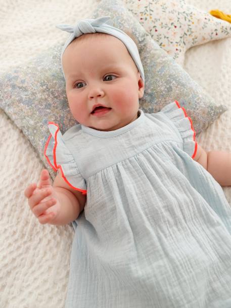 Mädchen Baby Kleid & Haarband - hellblau - 1