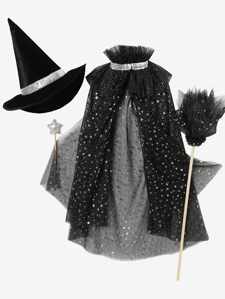 Kinder Kostüm mit Glitzer-Umhang mit Zauberstab - schwarz hexe+weiß prinzessin - 6