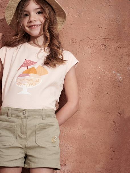 Mädchen T-Shirt, Sommer-Print - rosa+wollweiß - 6