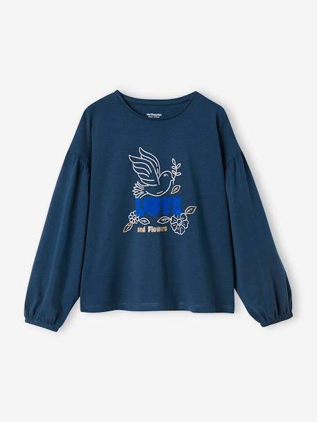 Mädchen Shirt, Flockprint mit Glanzdetails - marine+violett - 1