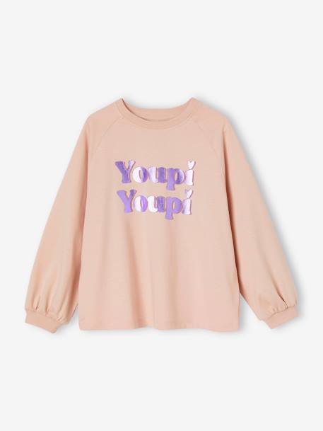 Mädchen Shirt mit Glanz-Schrift, A-Linie - braun+pfirsich - 6