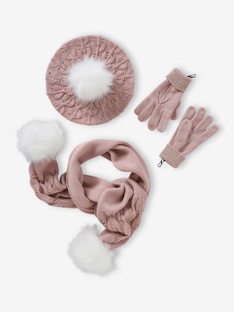Mädchen-Set: Mütze, Schal & Handschuhe - pudrig rosa - 1
