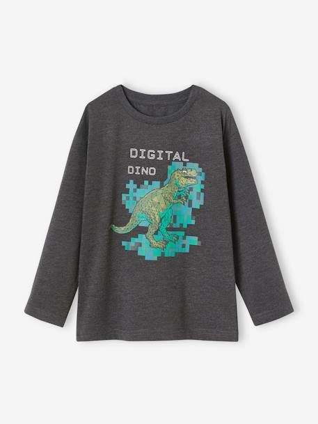 Jungen Shirt mit Dinoprint - grau meliert - 2